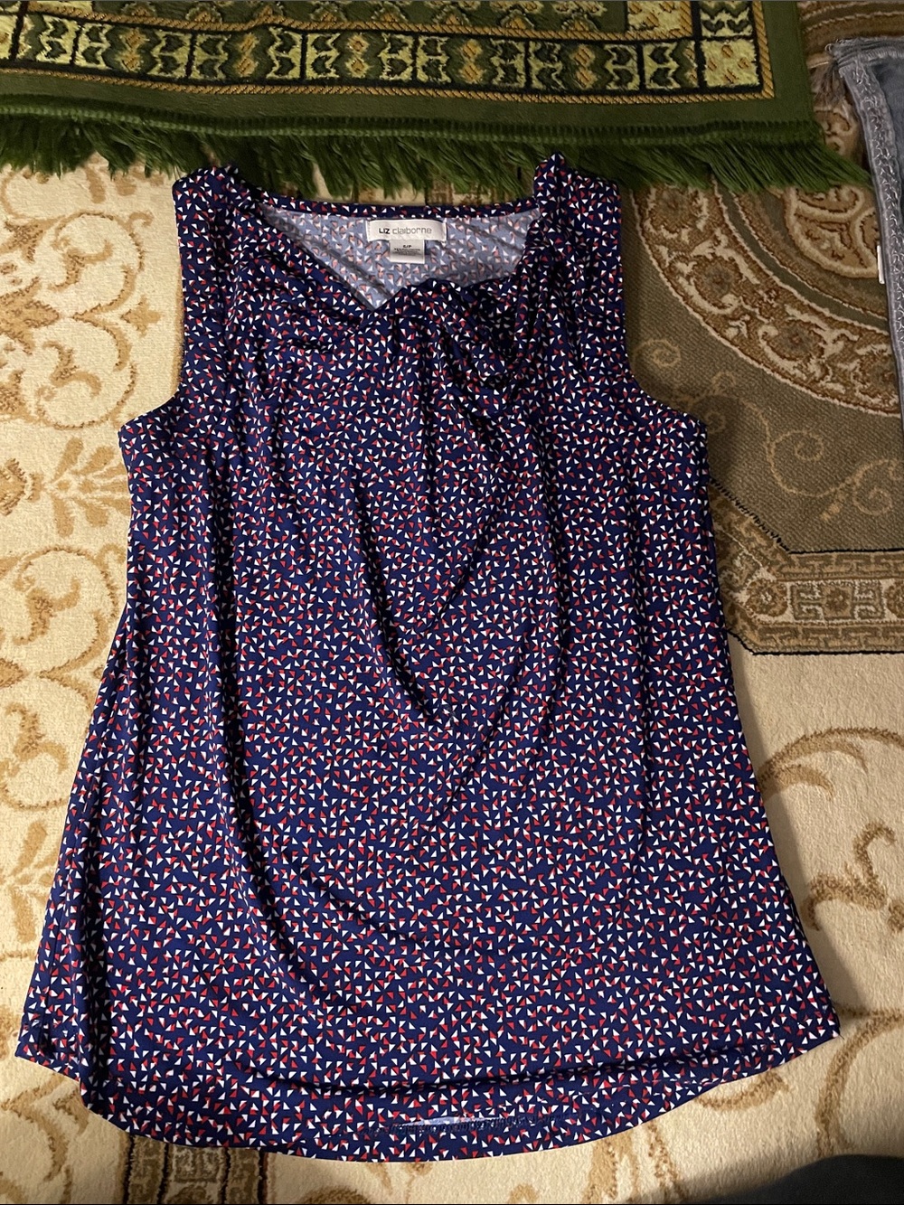 Liz Claiborne Navy Sleeveless Printed Camisole with Red and White Accent